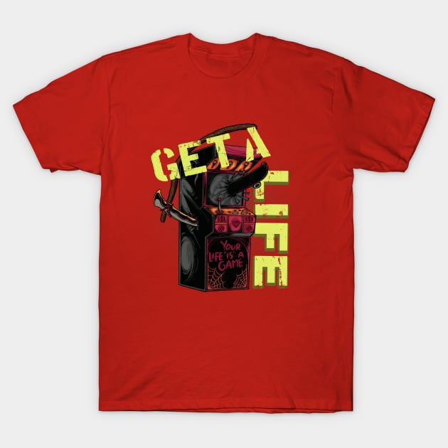 Get a Life retro Game Machine Gamer Gifts T-Shirt by Foxxy Merch